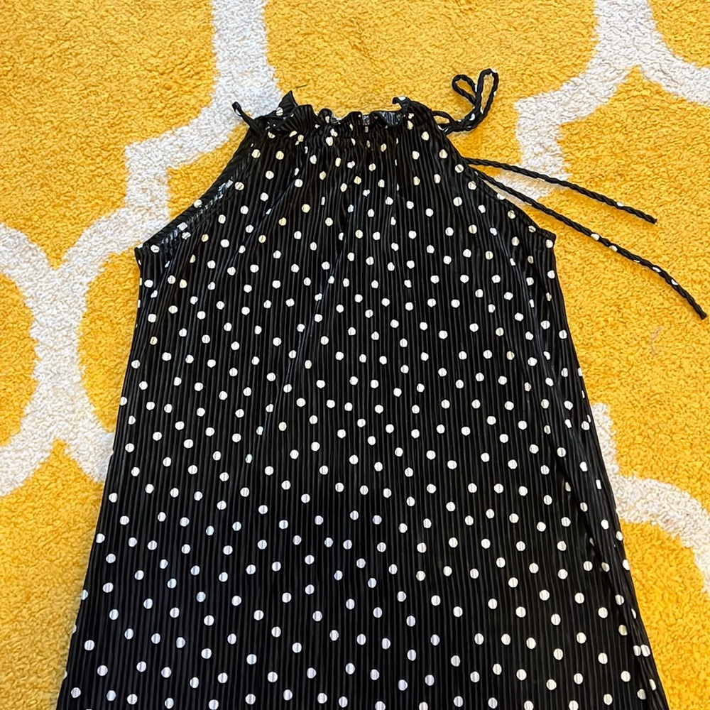 Celeste black and white polka dot sleeveless slip dress